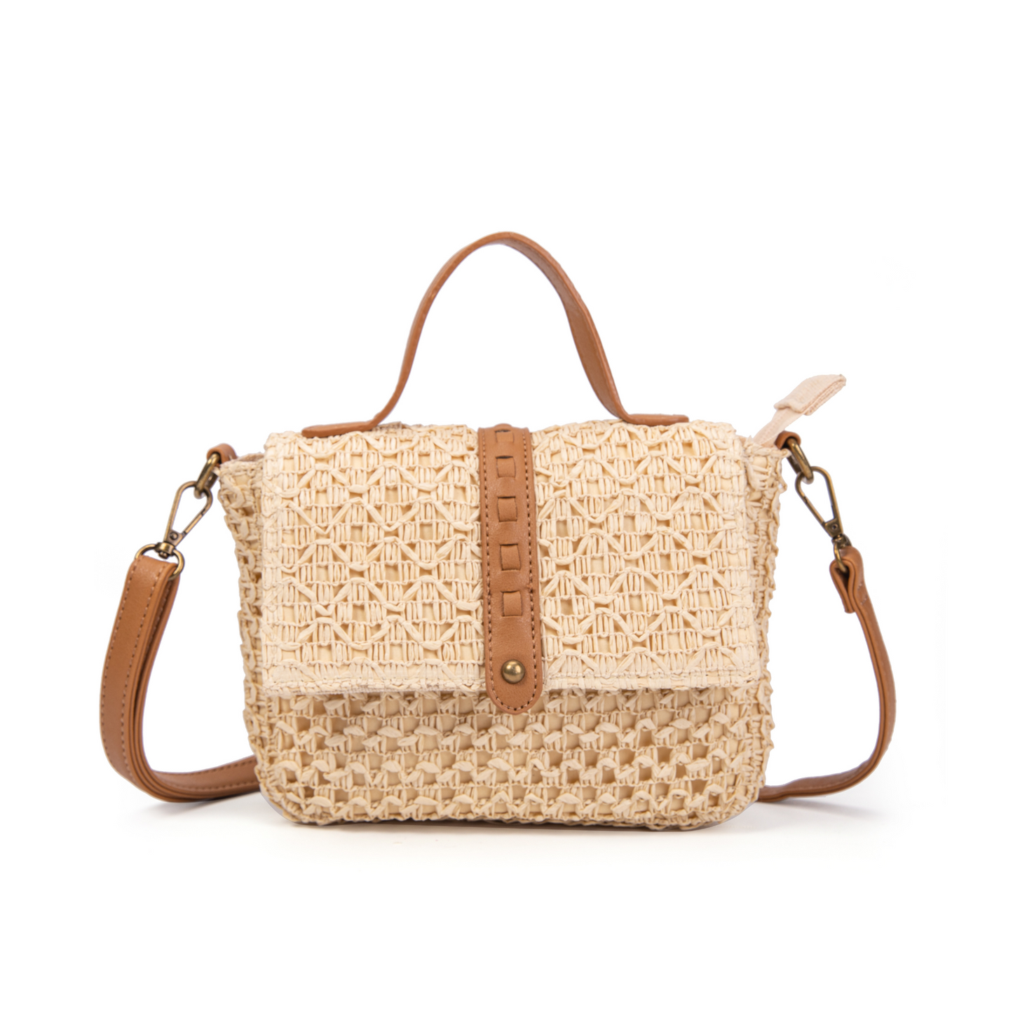 Mini bolso de rafia natural con solapa estructurada – Estilo veraniego con toque chic
