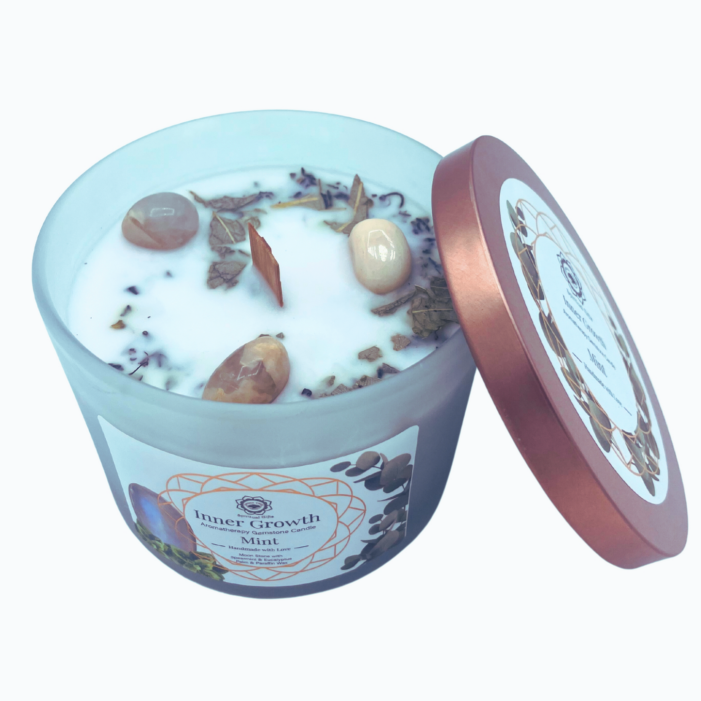 Jasmine and Crystal Quartz Gemstone Candle – Spiritual Balance
