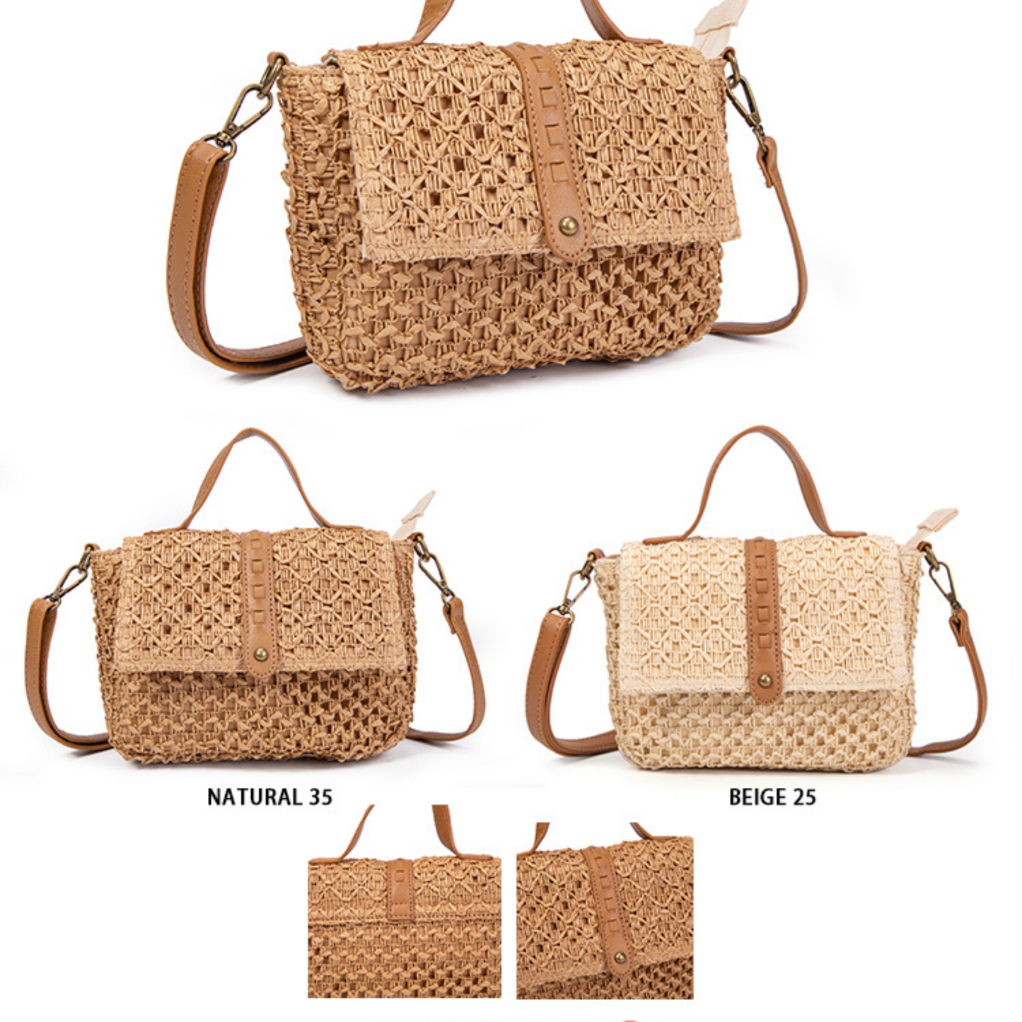 Mini bolso de rafia natural con solapa estructurada – Estilo veraniego con toque chic