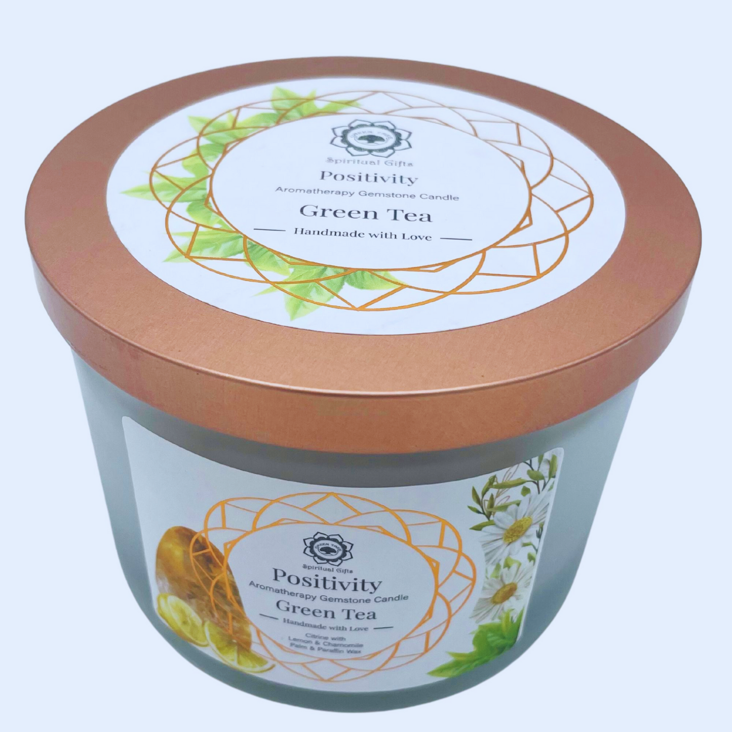 Green Tea and Citrine Gemstone Candle - Positivity.