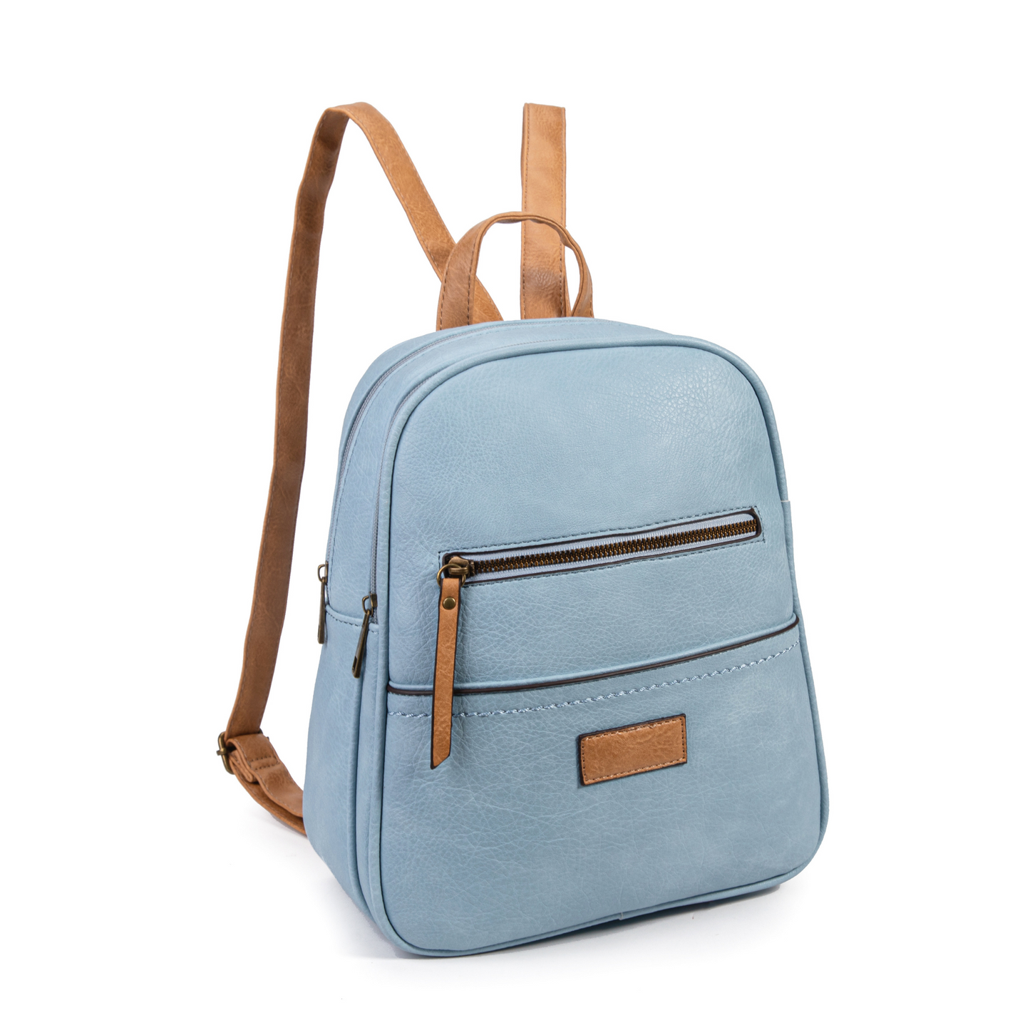 Mochila de polipiel con bolsillos frontales y diseño funcional para uso diario
