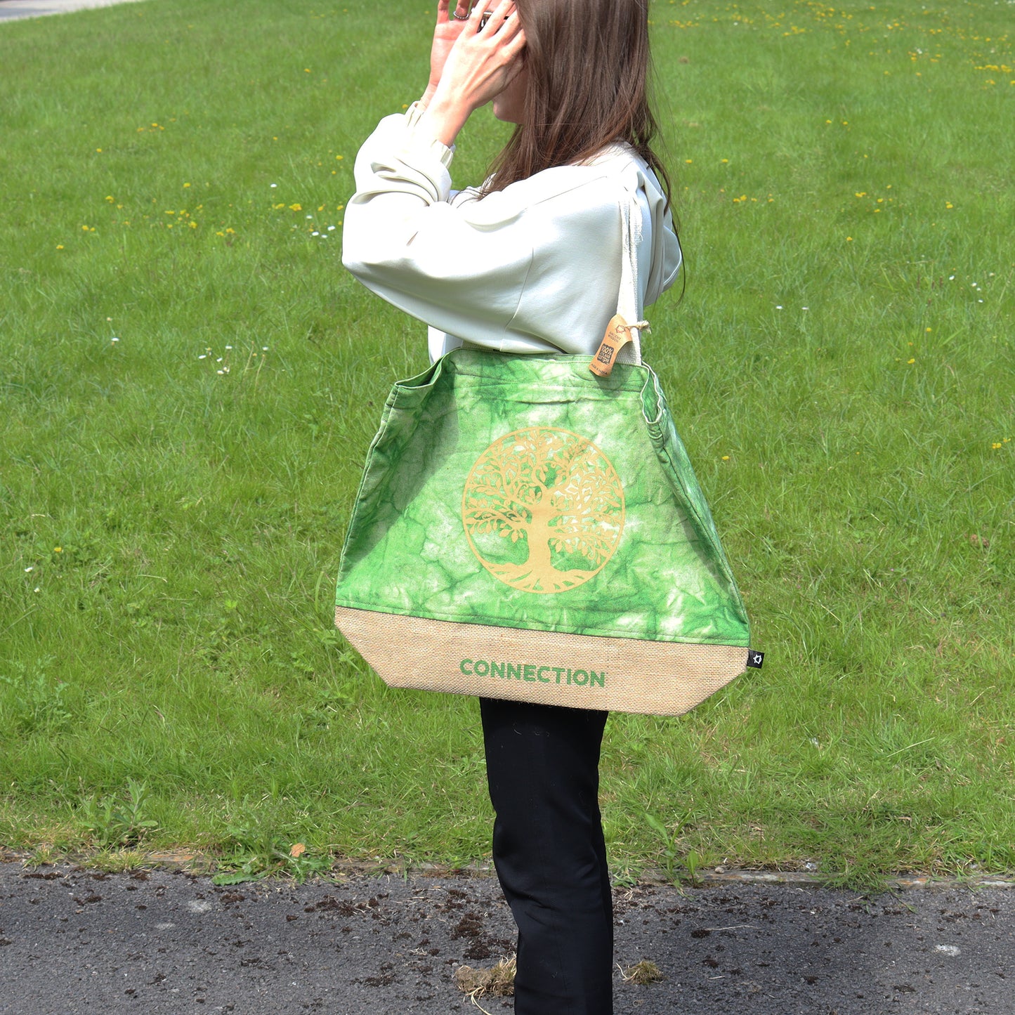 Bolso Natural Tye-Dye Verde – Conexión con la Vida 50 cm x 22