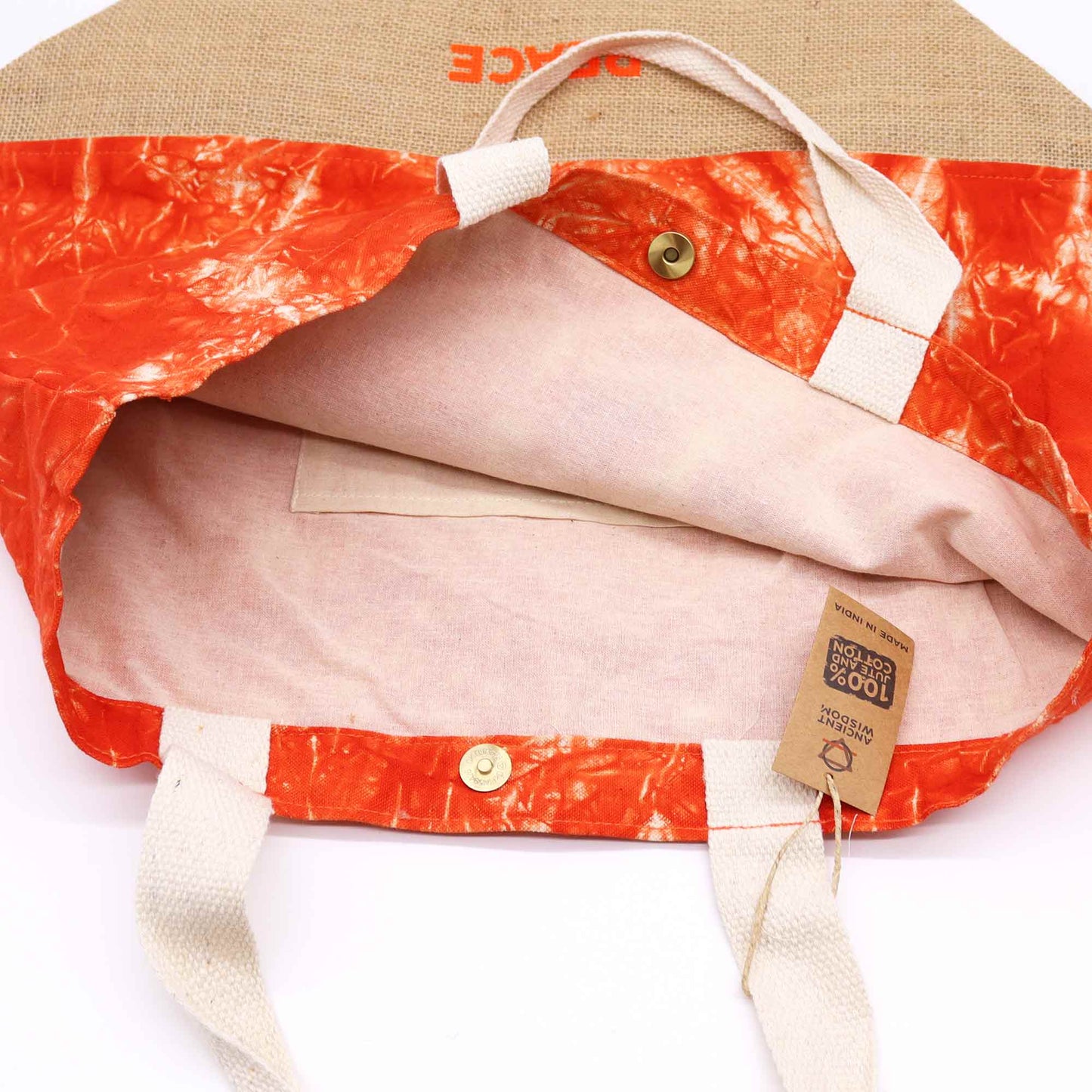 Bolso natural Mano Namasté – Yute y algodón 50x42 cm