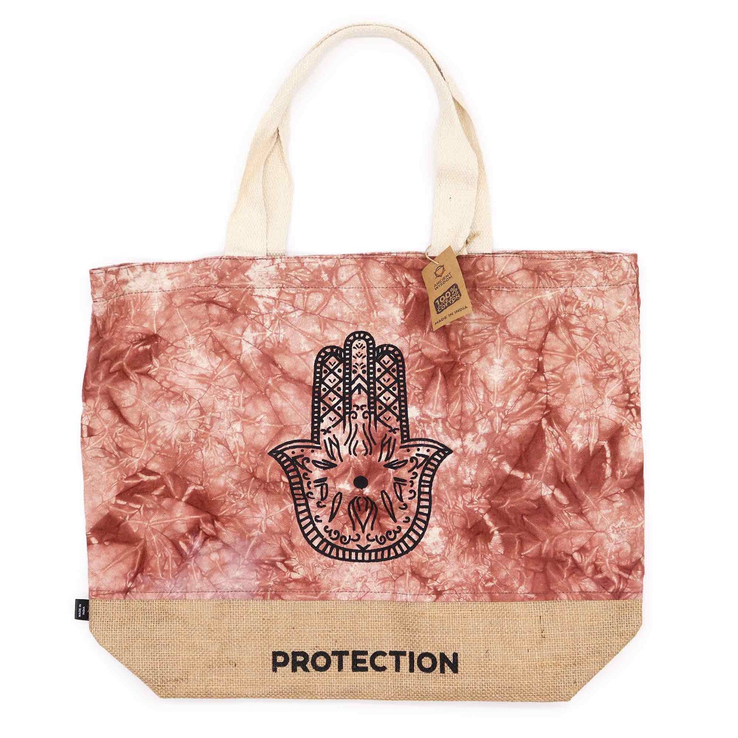 Bolso natural Hamsa terracota – Yute y algodón 50x42 cm
