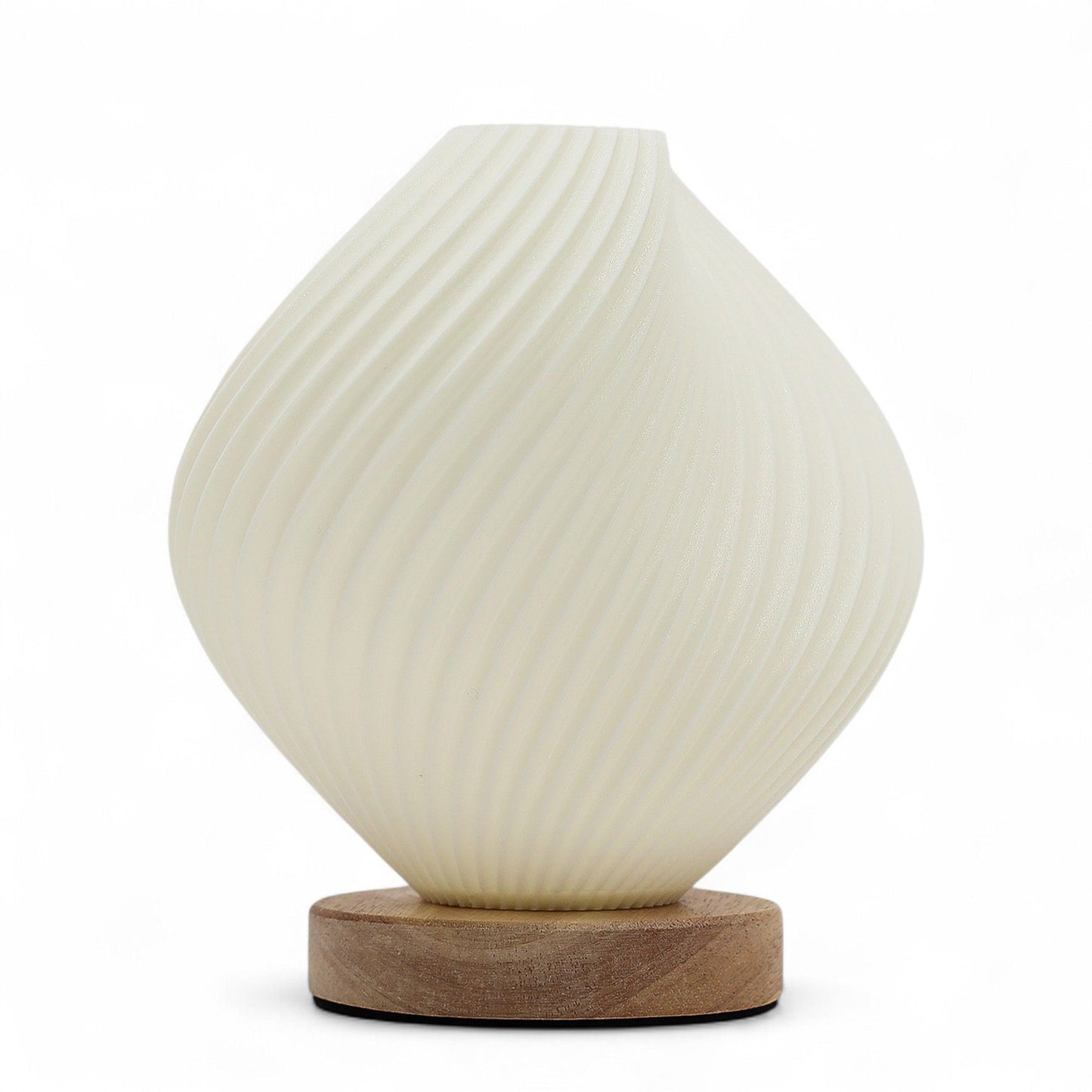 Lámpara de Mesa Estilo Onda con Base de Madera – Luz LED Regulable USB