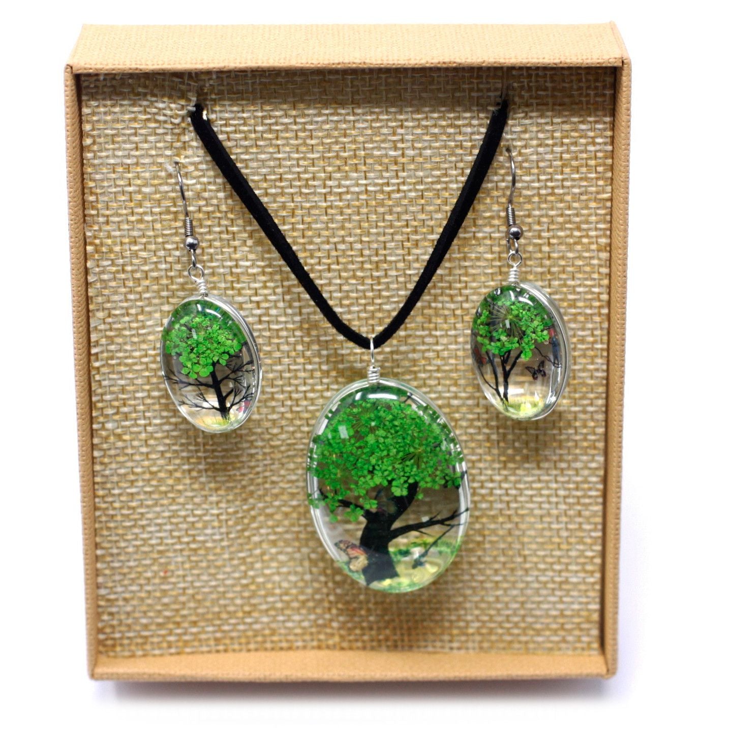 Conjunto Árbol de la Vida Verde – Collar y Pendientes