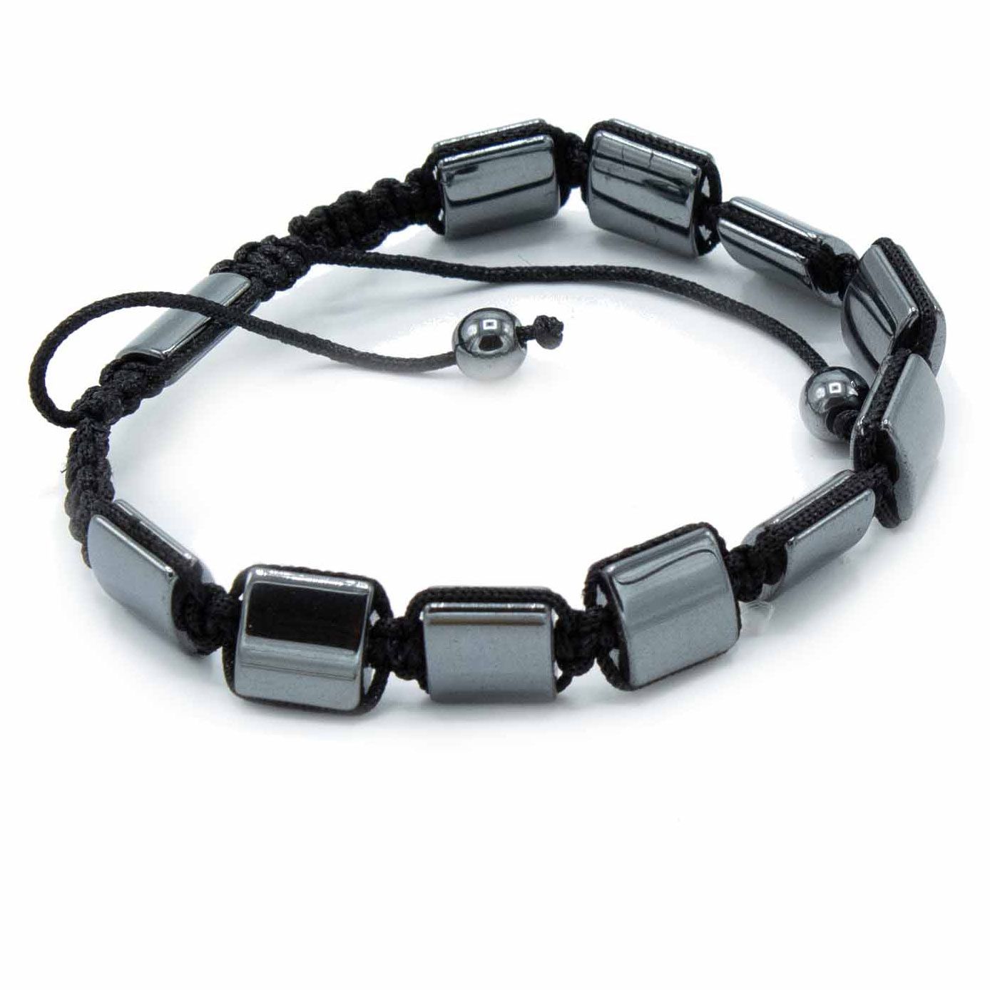 Pulsera Shamballa de Hematita – Cuboides Dobles