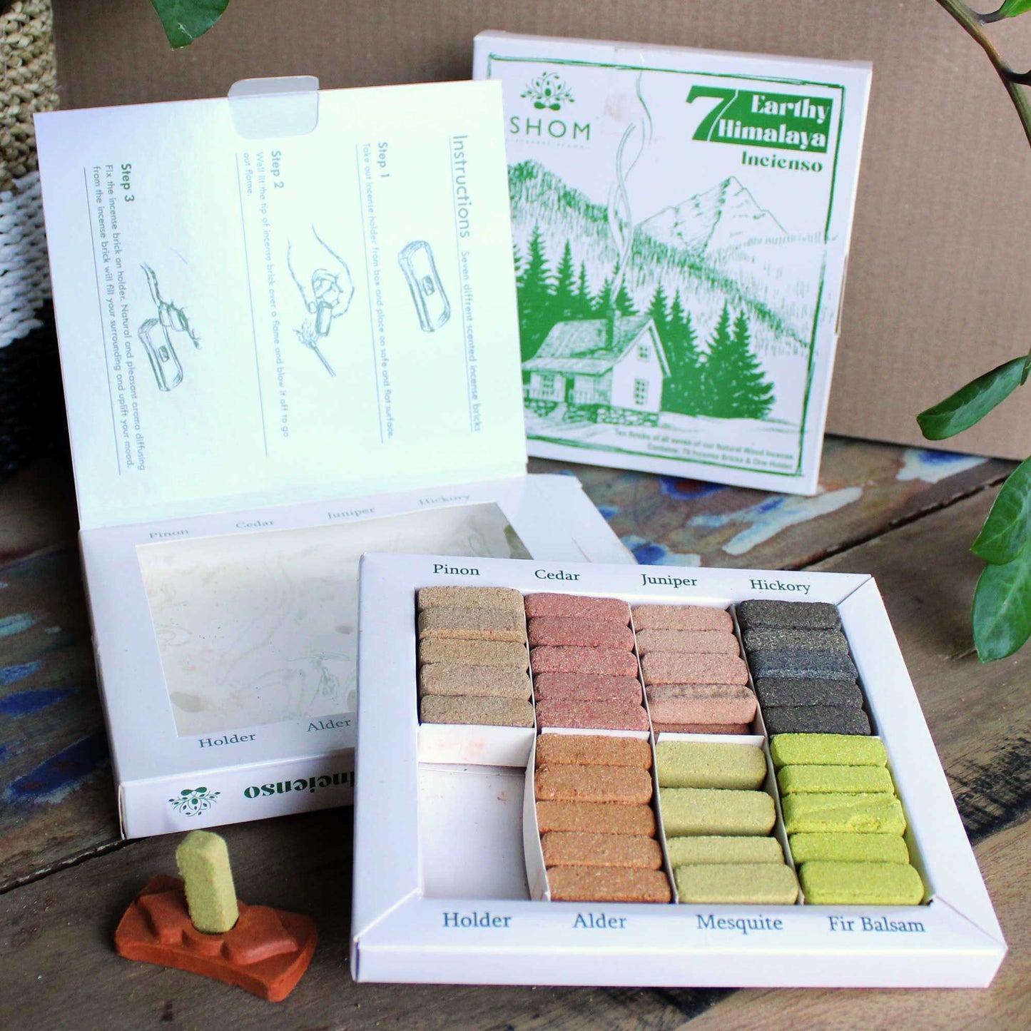 Set de Exhibición de Inciensos Naturales del Himalaya con Quemador – 7 Aromas Botánicos