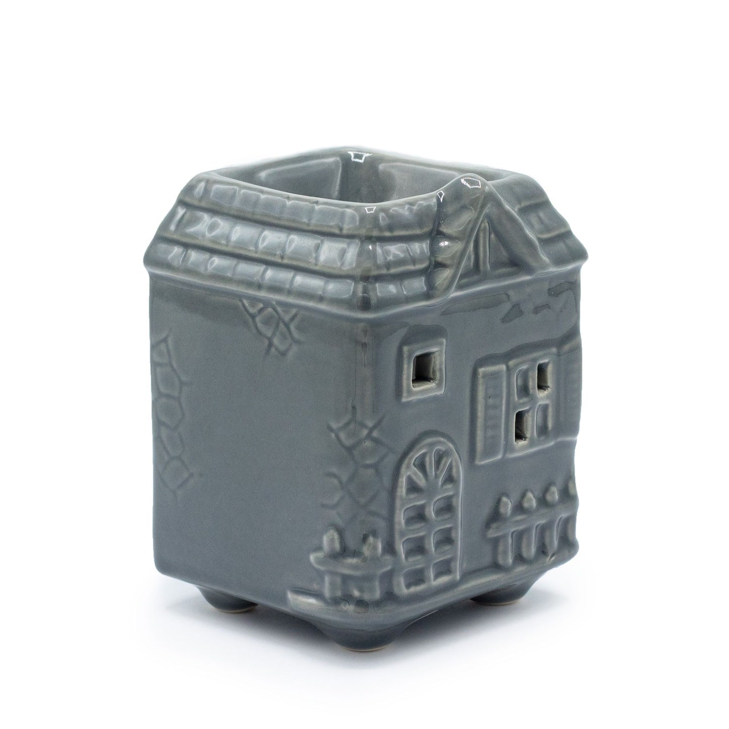 Quemador de Aceite en Forma de Casa Gris – Cerámica Decorativa
