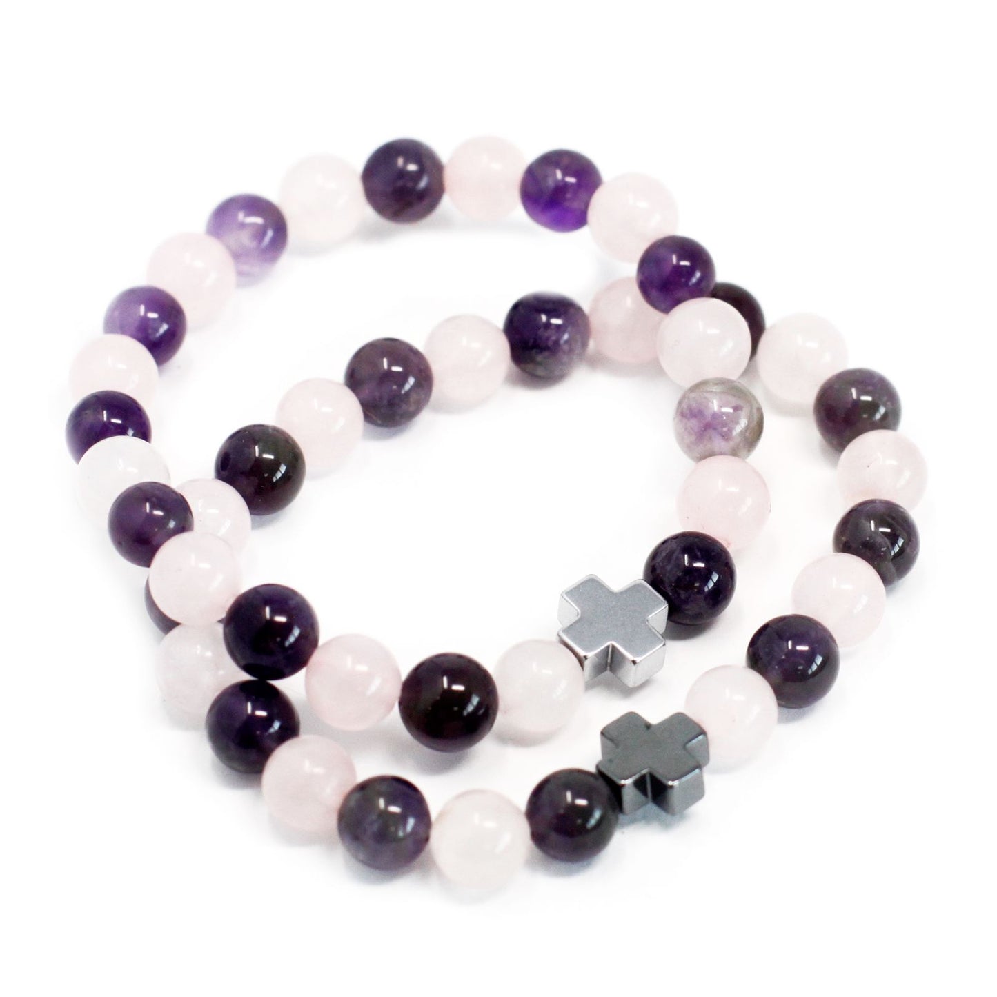 Set de 2 Pulseras de Amatista y Cuarzo Rosa – Amor y Calma Interior