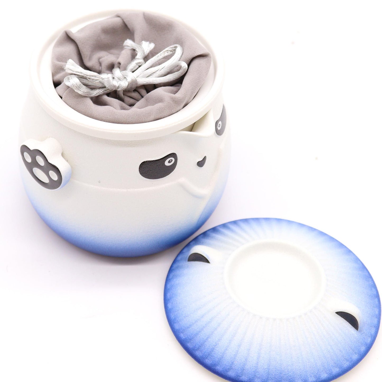 Juego de tetera Panda con 3 tazas – Cerámica azul cielo