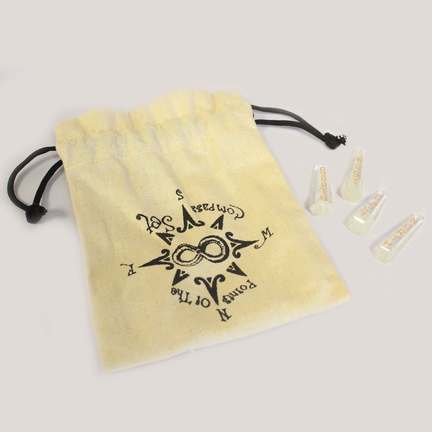 Set de 4 Puntas de Cuarzo Natural Grabado – Puntos de la Brújula