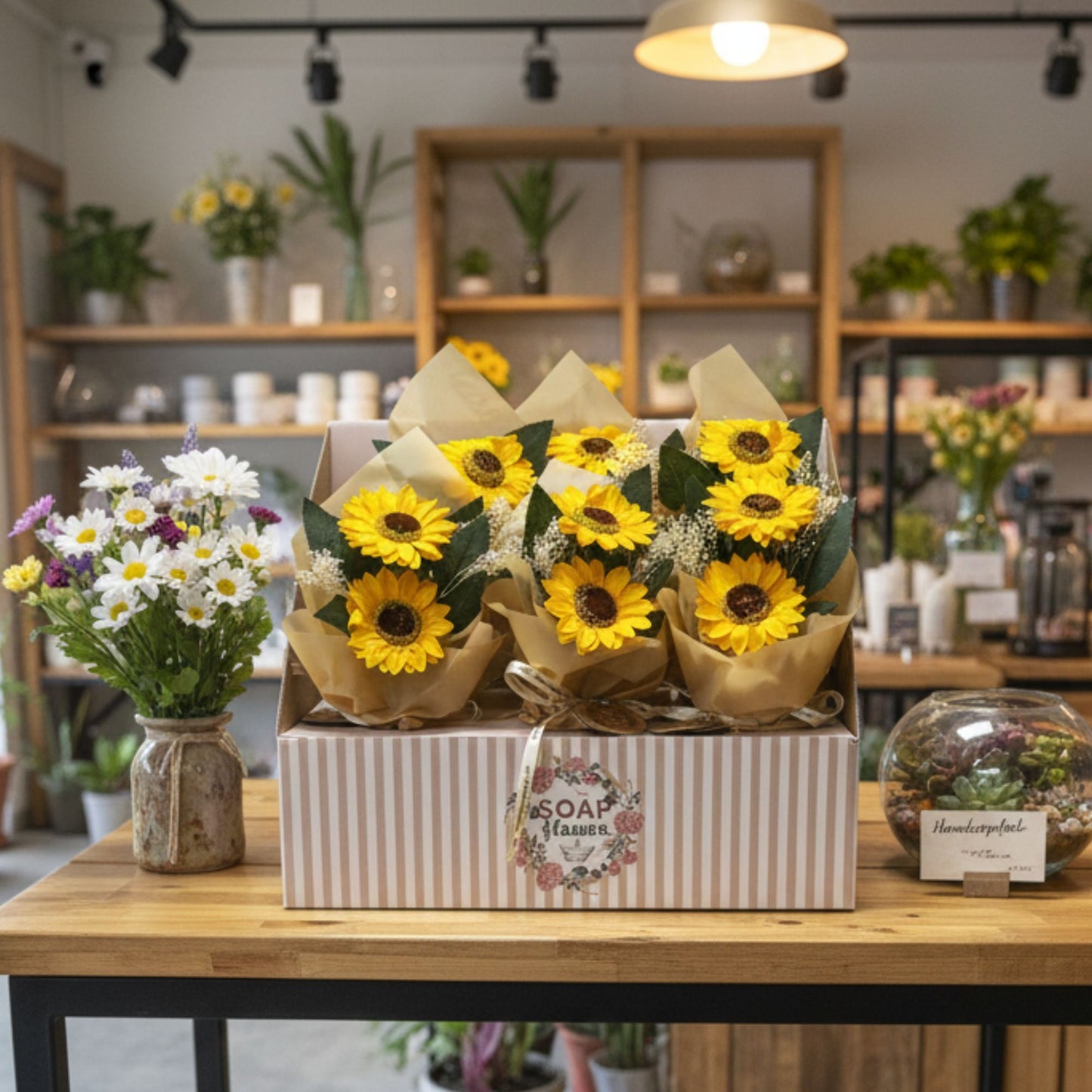 Flor de jabón – Ramo de dos girasoles