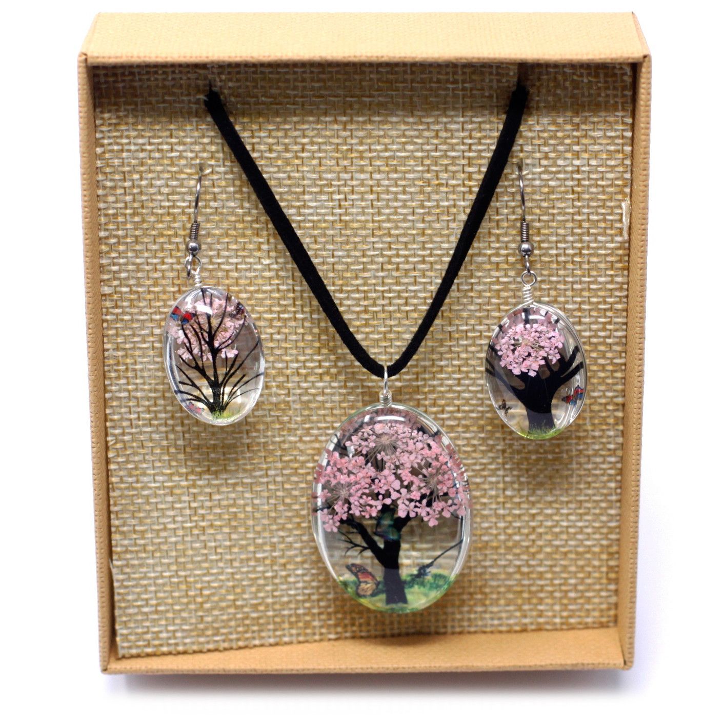 Conjunto Árbol de la Vida Rosa – Collar y Pendientes