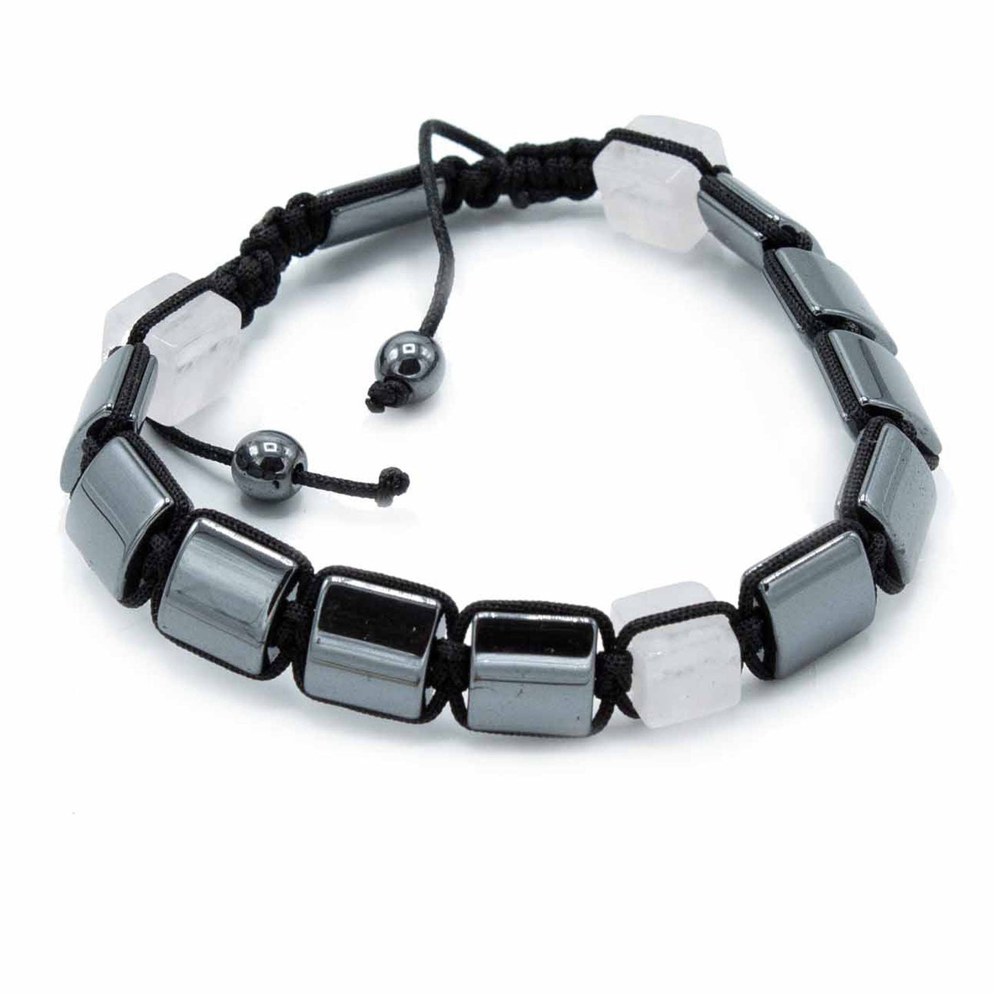 Pulsera Shamballa de Hematita con Cuboides Rosas