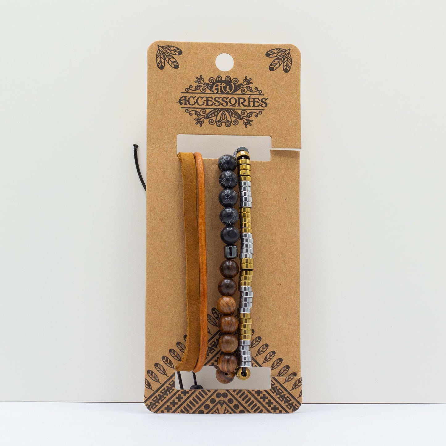Set de Pulseras para Hombre en Negro y Tostado