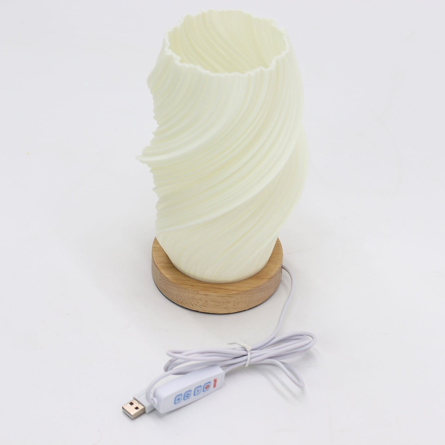 Lámpara de Mesa Nube Espiral – Luz LED Regulable USB con Base de Mader