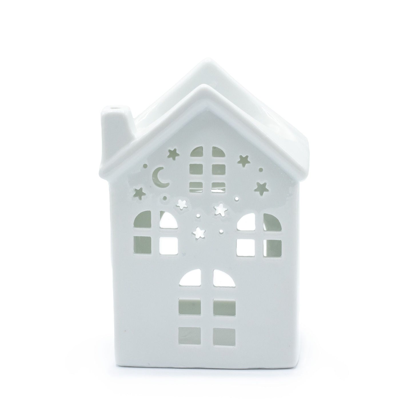 Quemador de Aceite Cerámica Blanca – Diseño Casita Calada