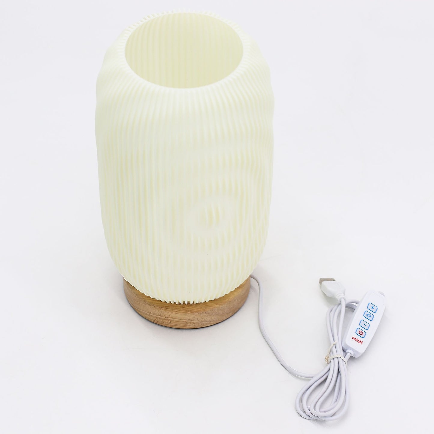 Lámpara de Mesa Onda Moderna – Luz LED Regulable USB con Base de Madera