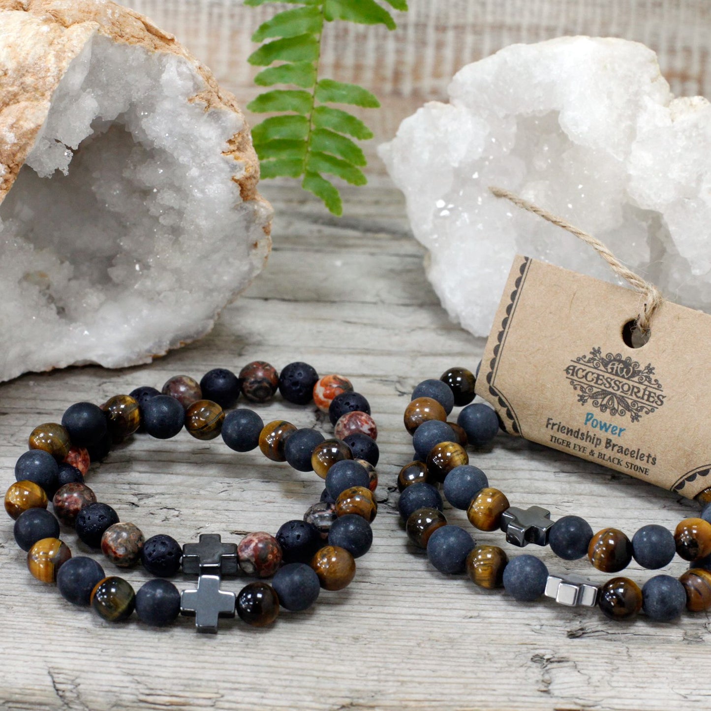 Set de 2 Pulseras de Ojo de Tigre y Blackstone – Fuerza y Protección