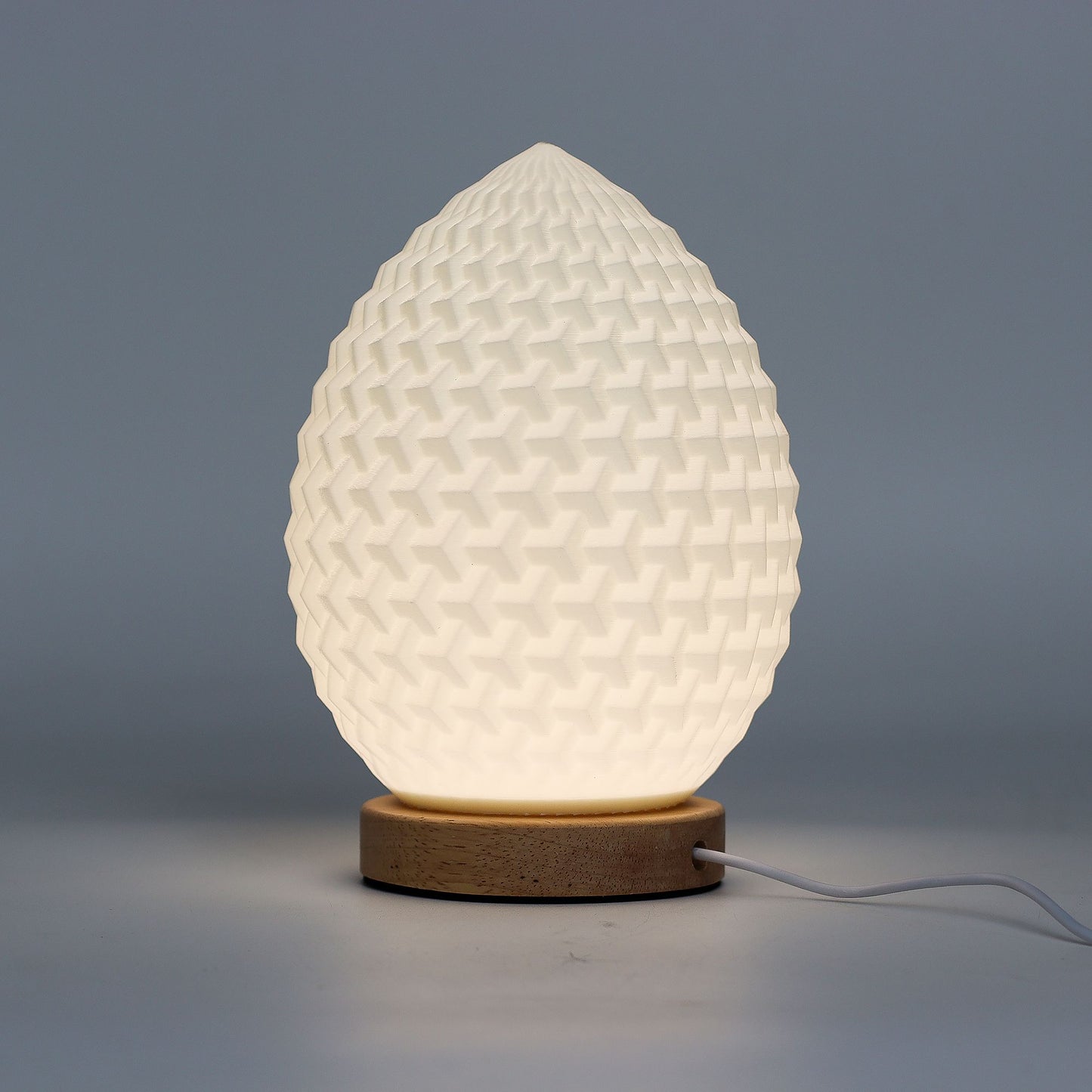 Lámpara de Mesa Lágrima Onda – Luz LED Regulable USB con Base de Madera