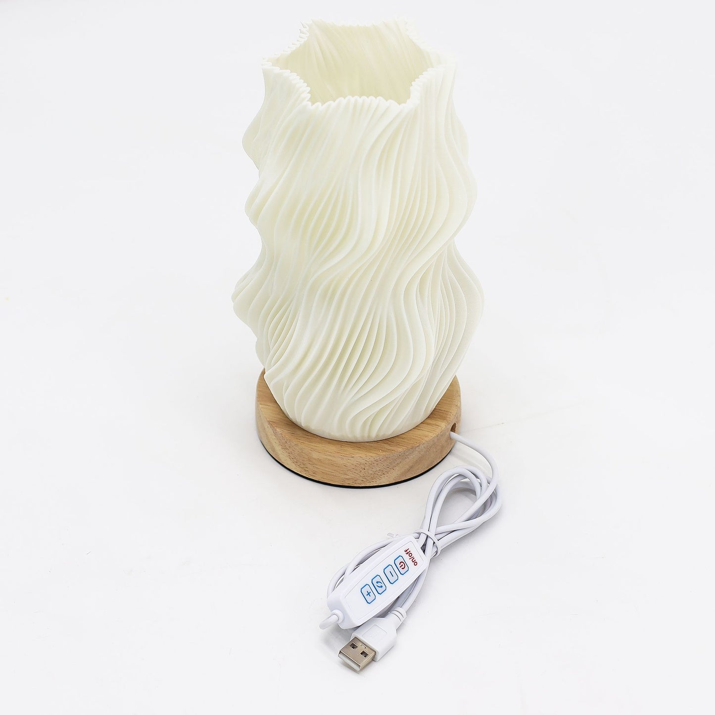 Lámpara de Mesa Onda Estrella – Luz LED Regulable USB con Base de Madera
