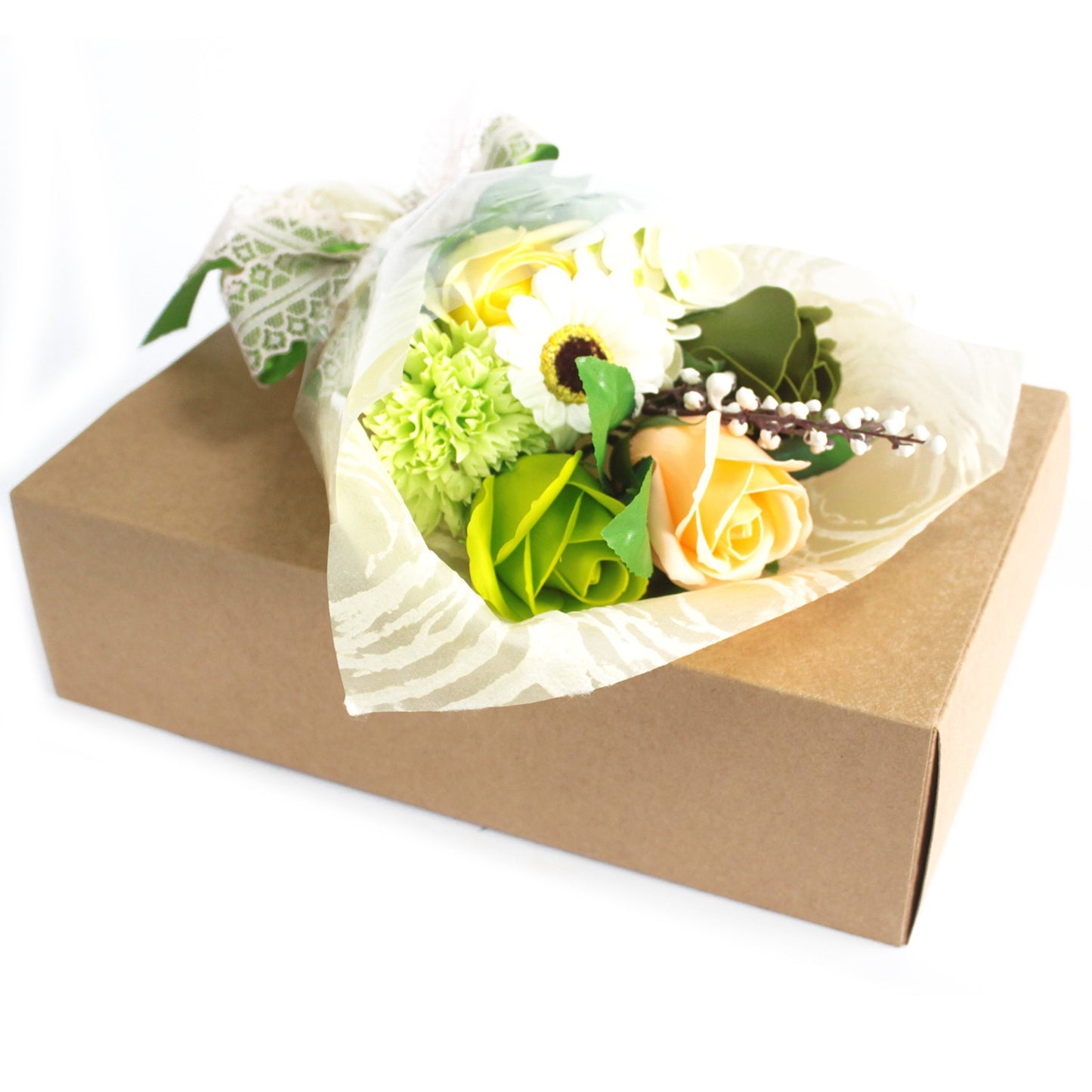 Bouquet de Flores de Jabón en Caja – Verde Elegancia