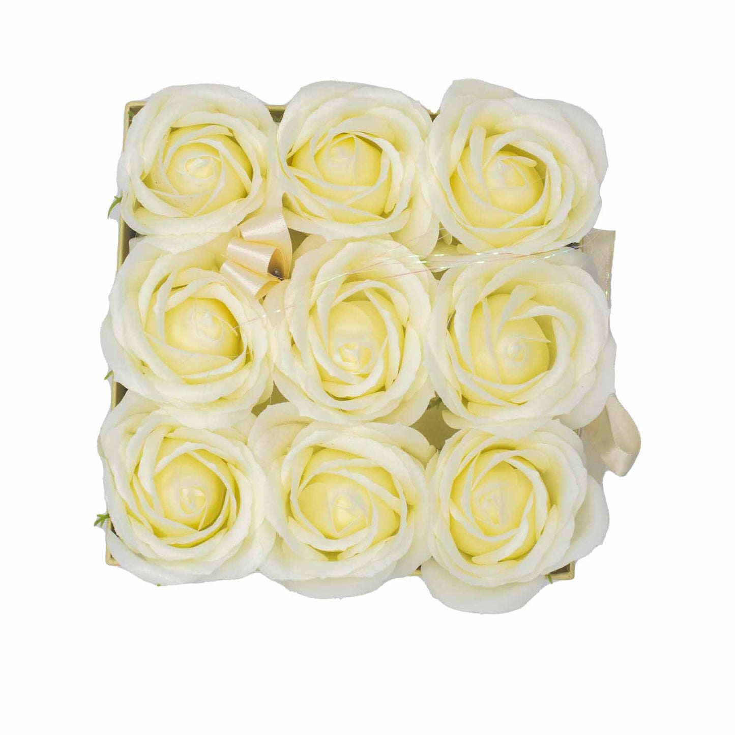 Gift Box - 9 Cream Roses Soap Flower - Square