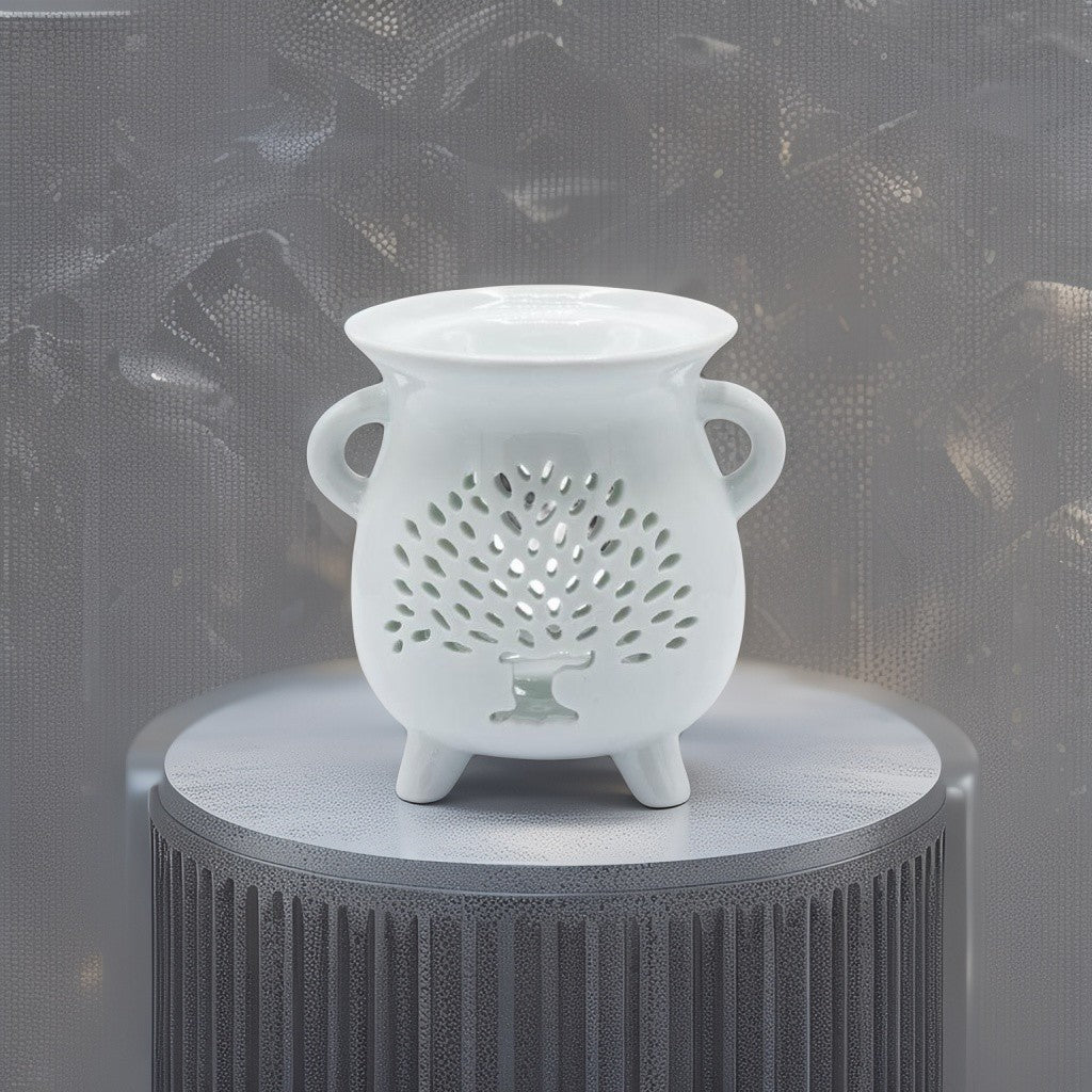 Quemador de Aceite Blanco – Caldero con Árbol de la Vida