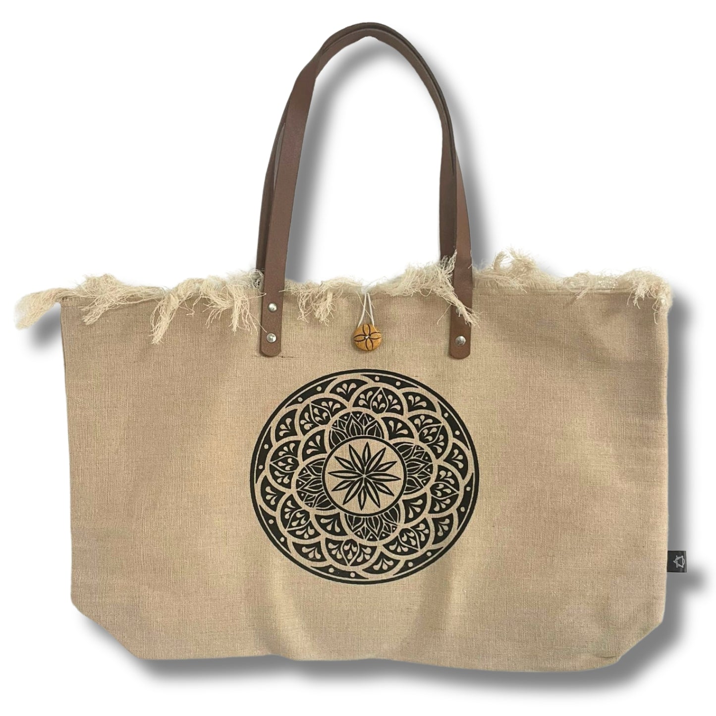 Bolso Boho de Lienzo de Algodón con Asas – Flor de la Vida Circular