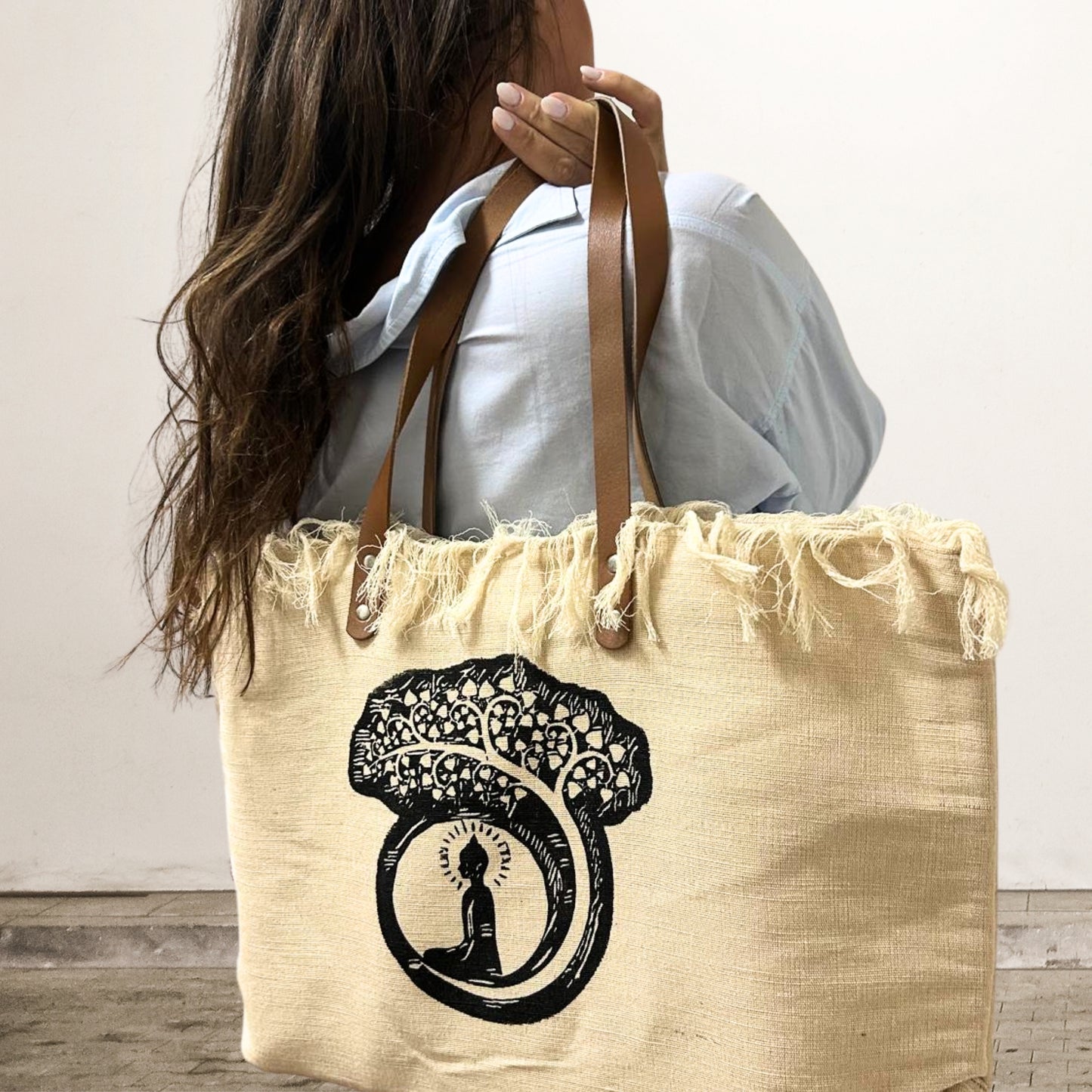 Bolso Boho de Lienzo de Algodón con Asas – Diseño Buda