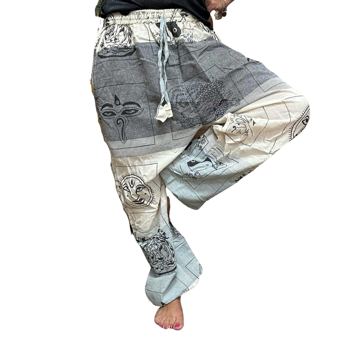 Pantalón Himalaya Gris – Cintura Alta Estilo Yoga & Festival | 100% Algodón