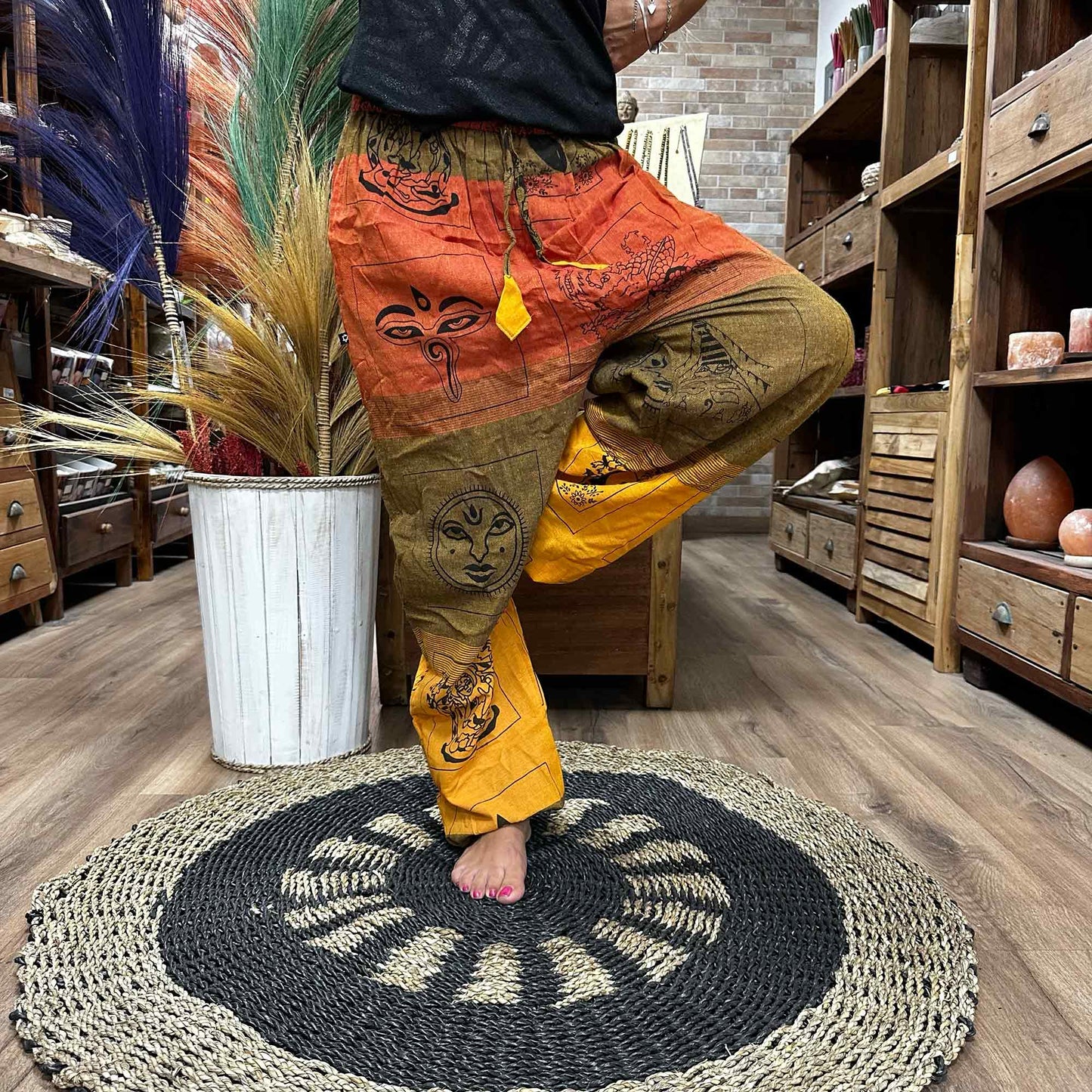 Pantalón de Algodón con Cintura Alta – Estilo Himalaya en Naranja
