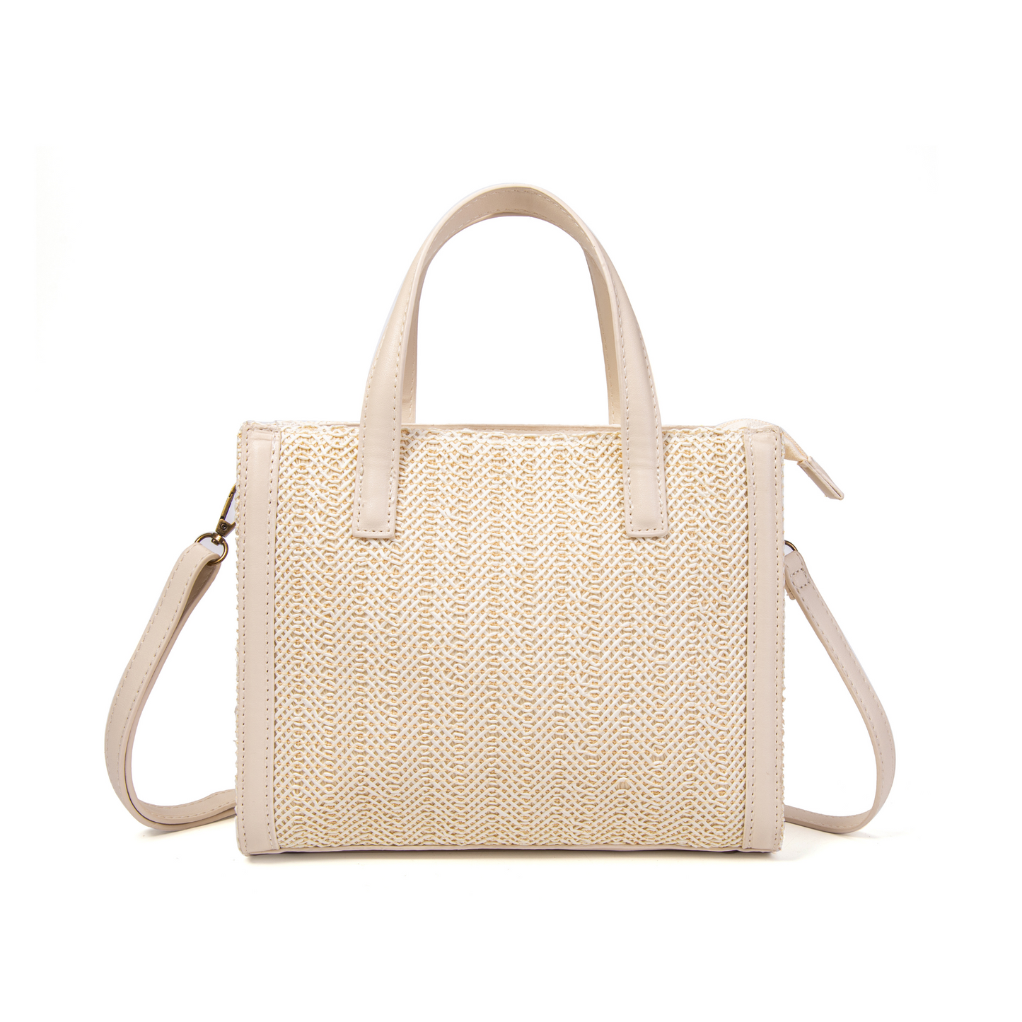 Bolso rígido de rafia con diseño natural y acabado elegante
