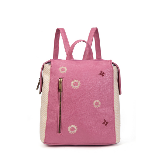Mochila de Mujer en Polipiel con Detalles Bordados–Sara Bags