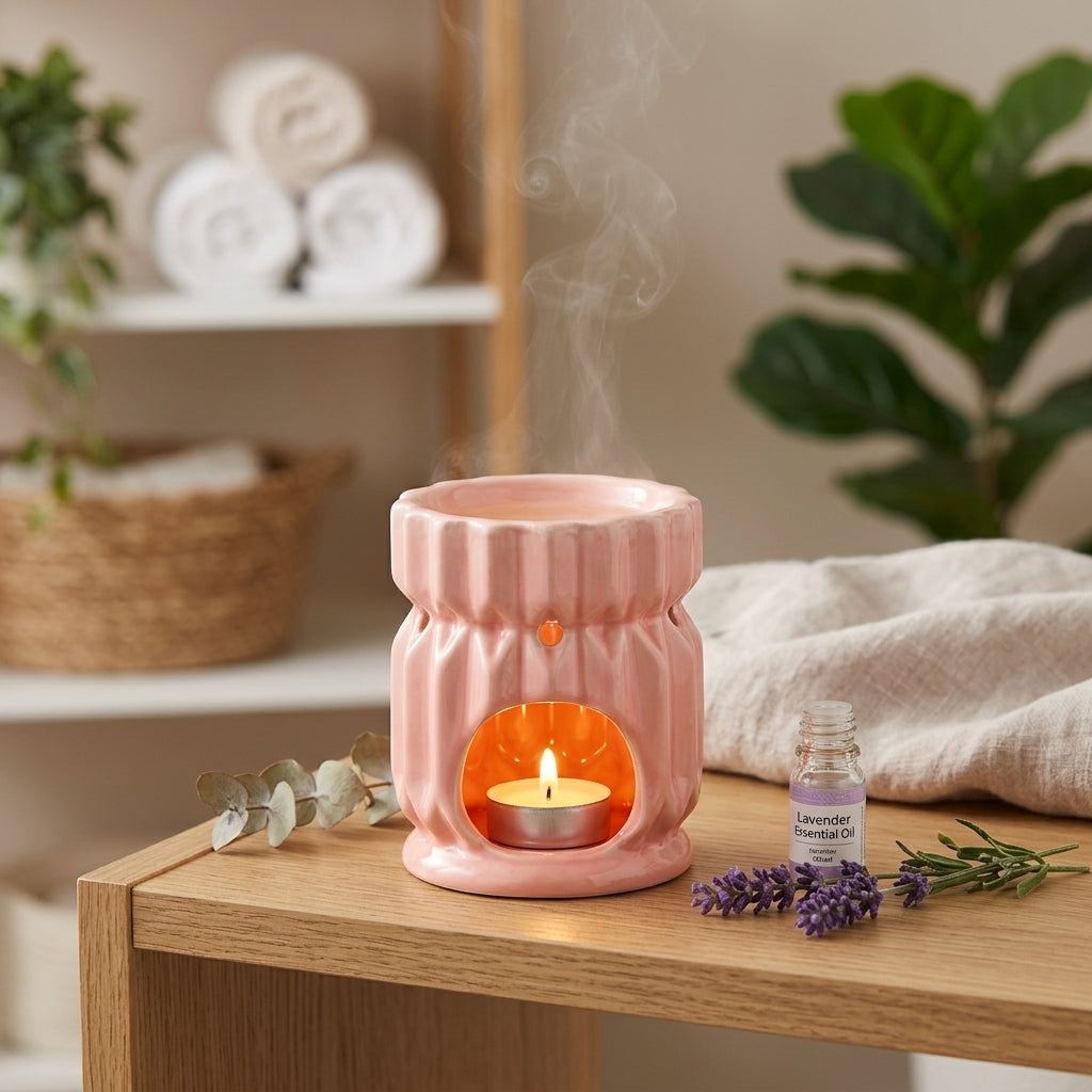 Quemador de Aceite Geométrico Rosa – Cerámica Decorativa