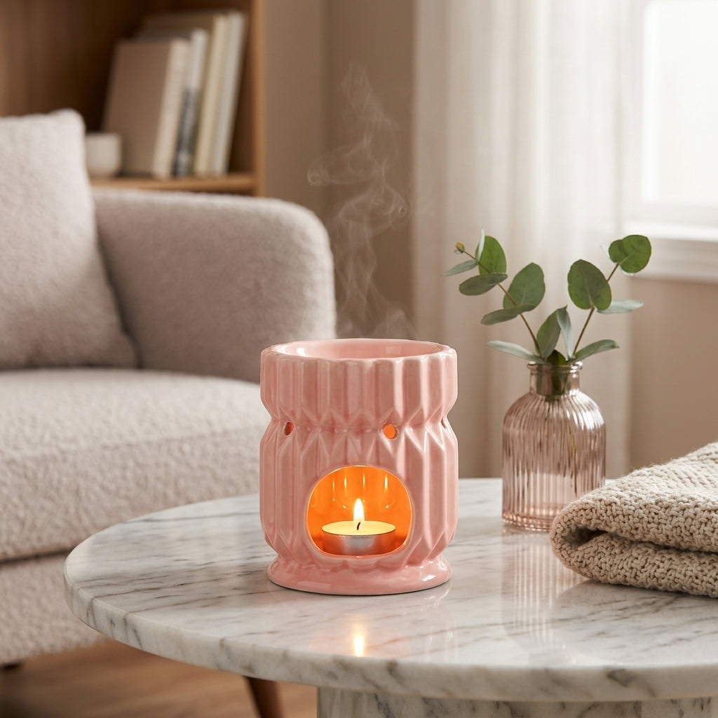 Quemador de Aceite Geométrico Rosa – Cerámica Decorativa