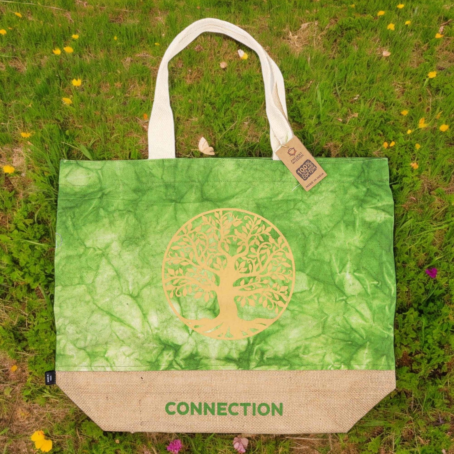 Bolso Natural Tye-Dye Verde – Conexión con la Vida 50 cm x 22