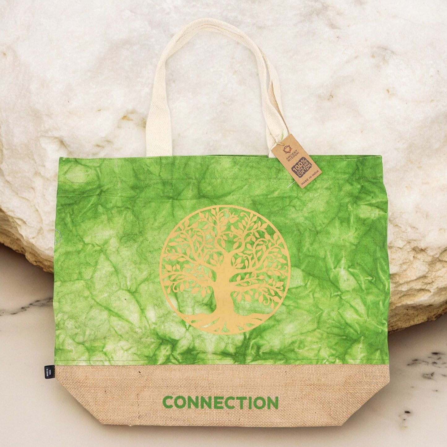 Bolso Natural Tye-Dye Verde – Conexión con la Vida 50 cm x 22