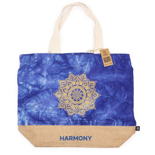Bolso natural Mandala azul – Yute y algodón 50x42 cm
