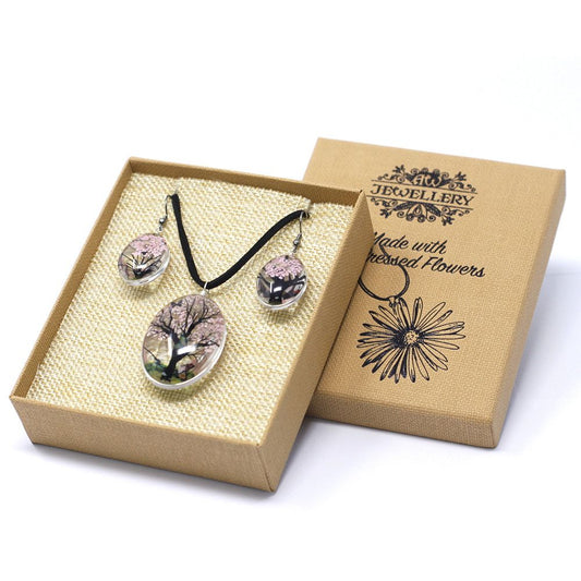 Conjunto Árbol de la Vida Rosa – Collar y Pendientes