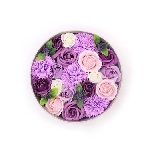 Flores de Jabón Rosa Lavanda y Clavel – Caja Redonda