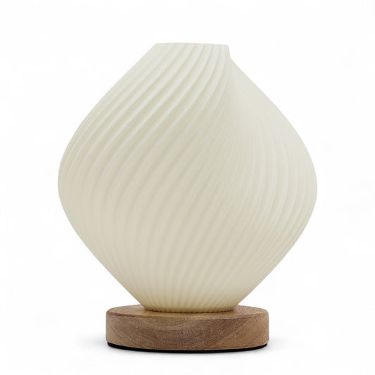 Lámpara de Mesa Estilo Onda con Base de Madera – Luz LED Regulable USB