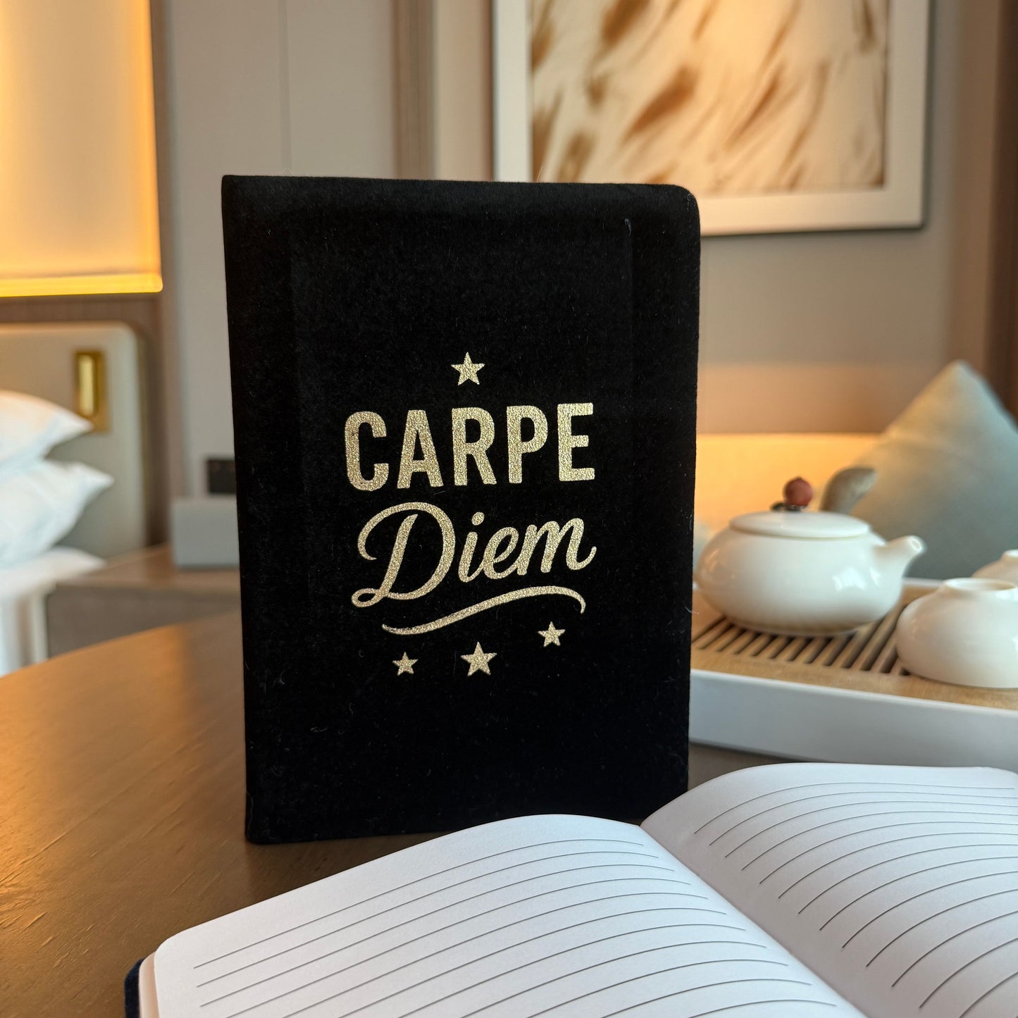 Cuaderno Carpe Diem de Terciopelo Negro – 80 Páginas | Aprovecha el Día