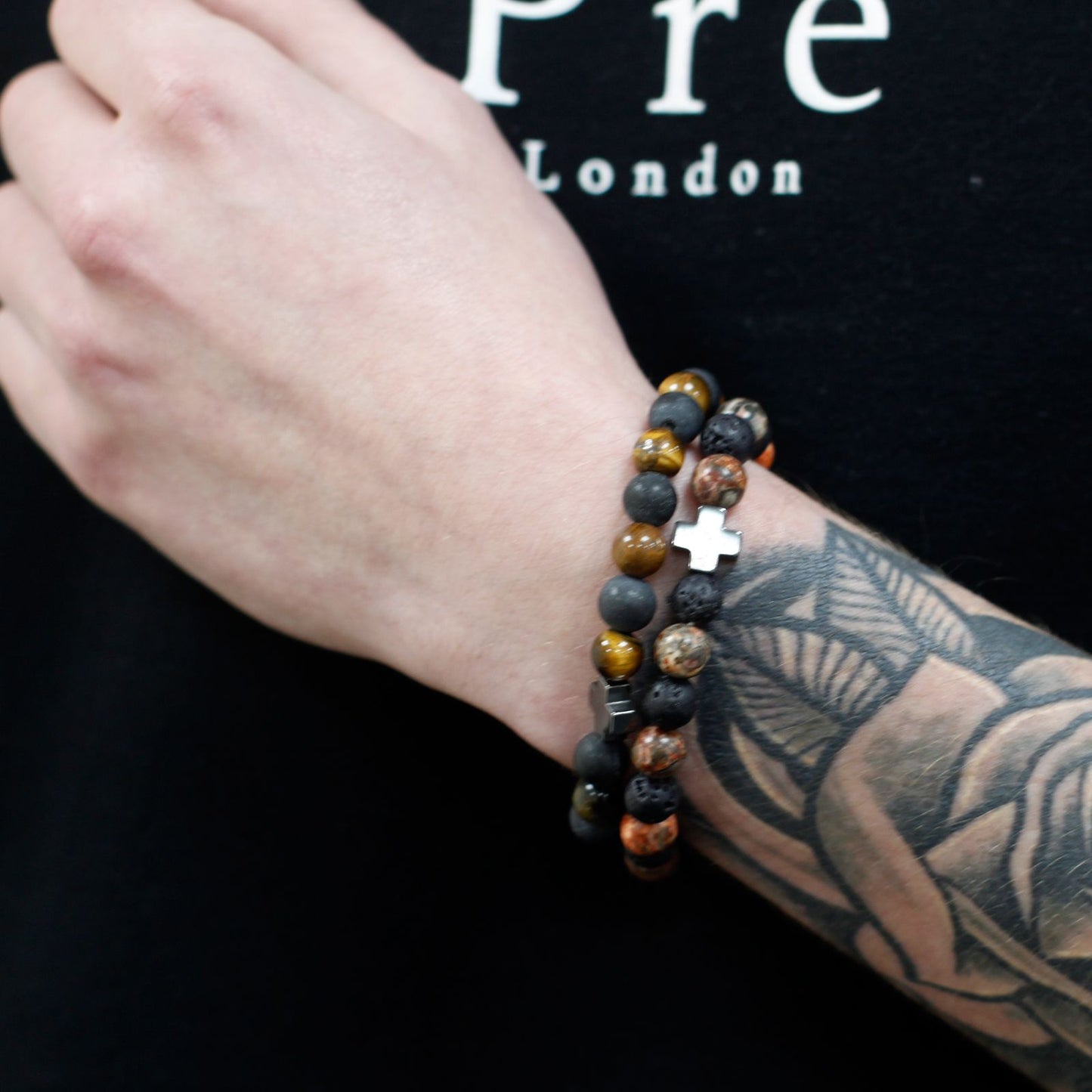 Set de 2 Pulseras de Ojo de Tigre y Blackstone – Fuerza y Protección