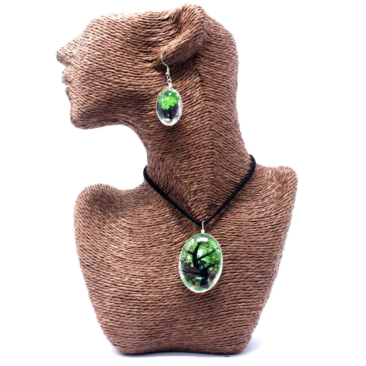 Conjunto Árbol de la Vida Verde – Collar y Pendientes