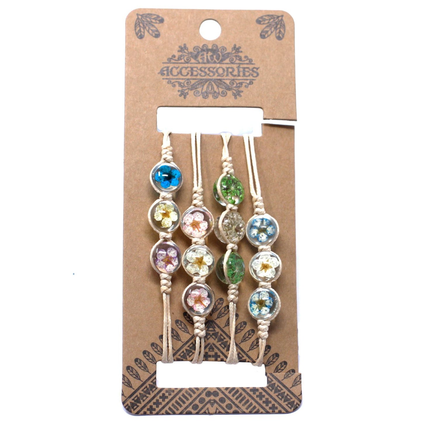 4 Pulsera de tres flores prensadas