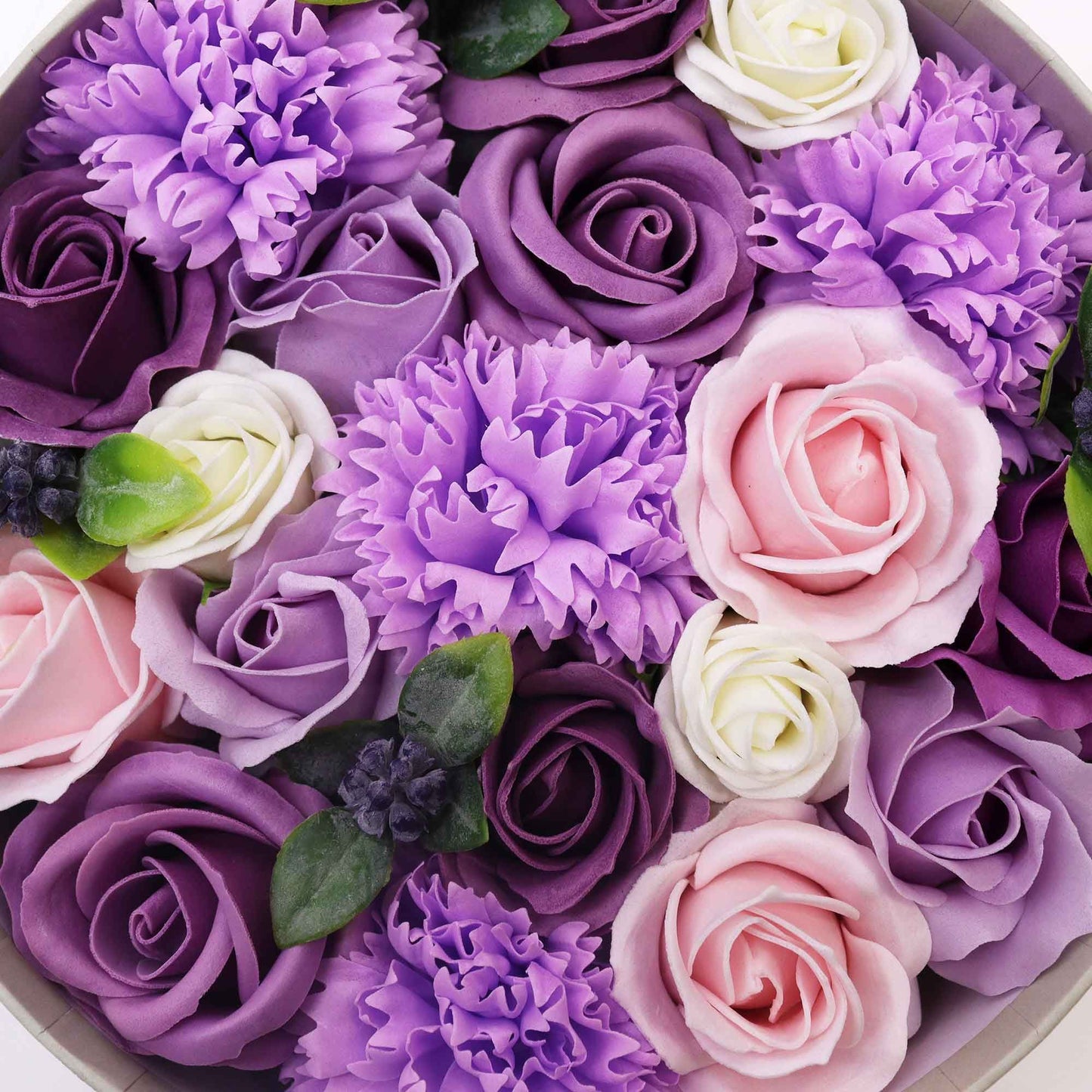 Flores de Jabón Rosa Lavanda y Clavel – Caja Redonda