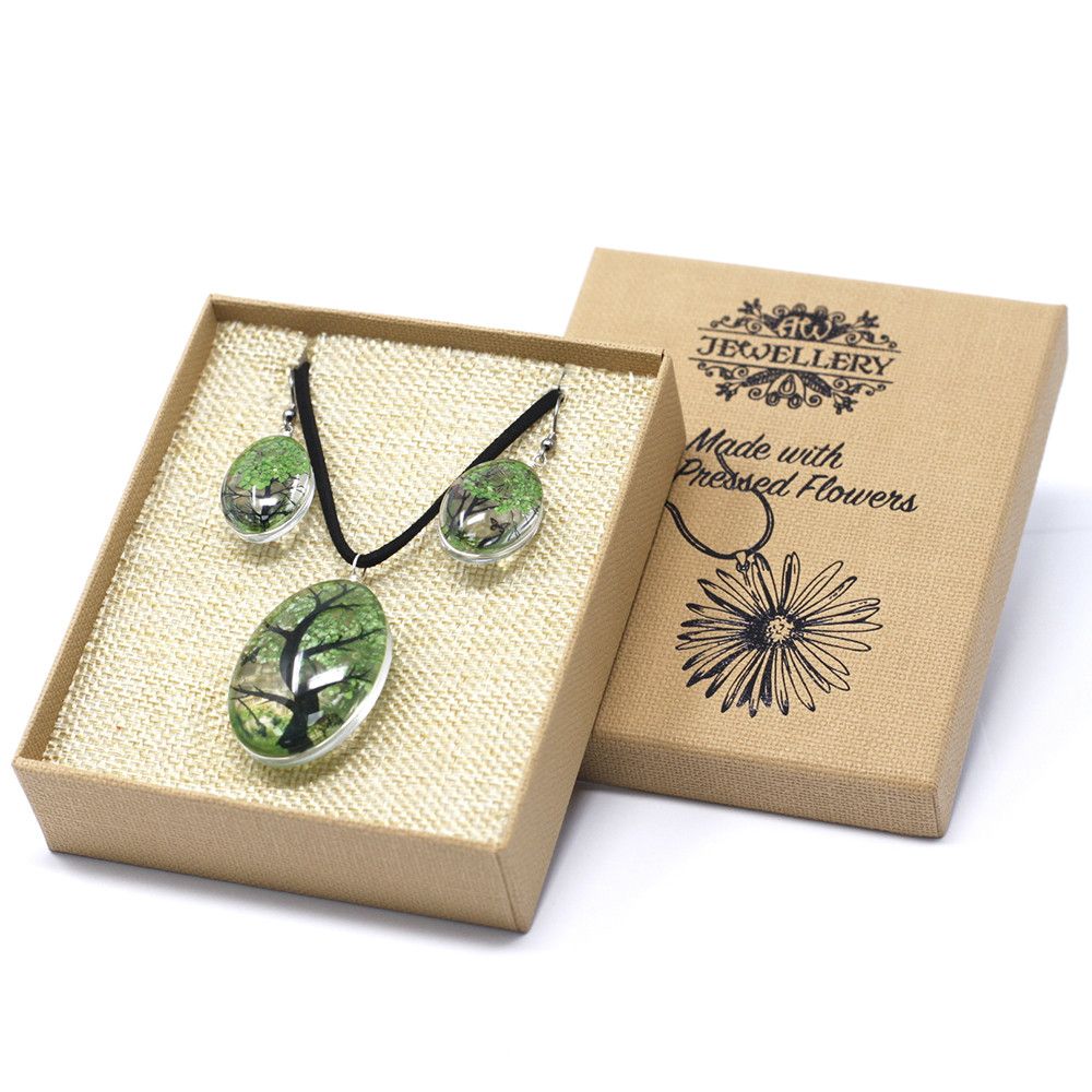 Conjunto Árbol de la Vida Verde – Collar y Pendientes