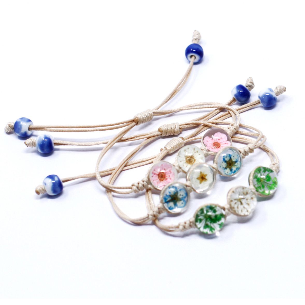 4 Pulsera de tres flores prensadas